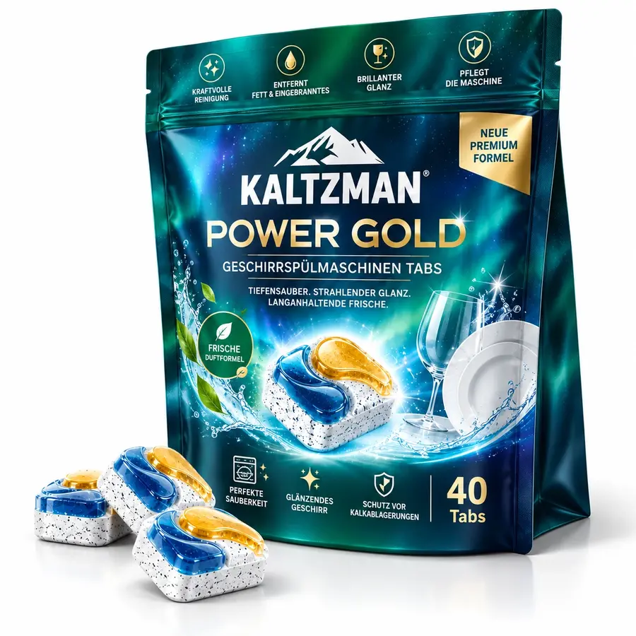 KALTZMAN POWER GOLD Geschirrspülmaschinen Tabs – Beutel in Seitenansicht mit Tabs